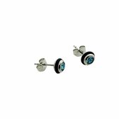 Aramat jewels ® - Ronde oorbellen licht blauw zirkonia rubber staal zilverkleurig 7mm
