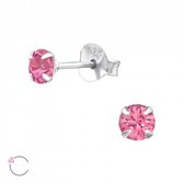 Aramat jewels ® - Zilveren oorbellen rond 4mm roze swarovski elements kristal