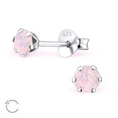 Aramat jewels ® - Kinder oorbellen rond swarovski elements 925 zilver opaal roze 4mm