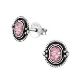 Aramat jewels ® - 925 sterling zilveren oorbellen ovaal roze glitter