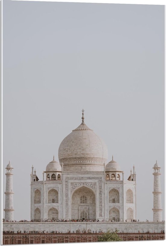 Acrylglas -  Mausoleum Taj Mahal met Grijze Lucht - 60x90cm Foto op Acrylglas (Wanddecoratie op Acrylglas)