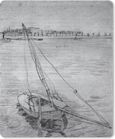 Muismat Vincent van Gogh - Zeilboot op de Seine bij Asnières in zwart wit - Schilderij van Vincent van Gogh muismat rubber - 19x23 cm - Muismat met foto