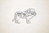 Wanddecoratie - Leeuw met wilde dieren - S - 37x60cm - EssenhoutWit - muurdecoratie - Line Art