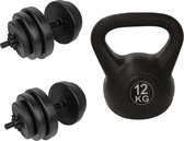 Tunturi - Fitness Set - Vinyl Halterset 28 kg - Kettlebell 12 kg