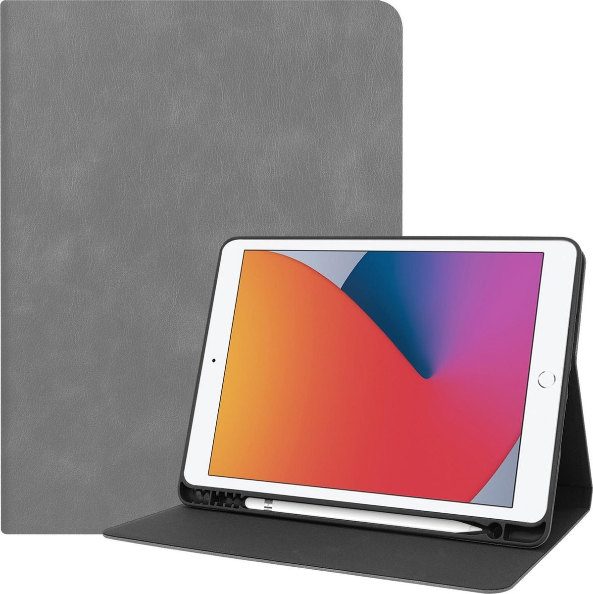 Hoesje - Geschikt voor Apple iPad 8 (2020) - 10.2 inch - 8e Generatie - Luxe Bookcase - Hard Cover Case Hoes - Met Uitsparing Geschikt voor Apple Pencil - Hardcover Book - Tablethoes - Grijs