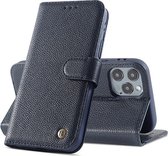 Echt Lederen Book Case Hoesje - Leren Portemonnee Telefoonhoesje - Geschikt voor iPhone 12  / iPhone 12 Pro - Navy