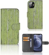 Wallet Book Case Apple iPhone 12 Mini Telefoon Hoesje Green Wood