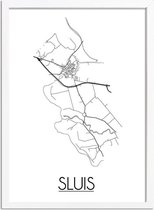 Sluis Plattegrond poster A2 + Fotolijst Wit (42x59,4cm) - DesignClaud