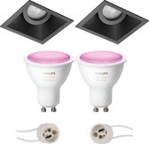 Pragmi Zano Pro - Inbouw Vierkant - Mat Zwart - Kantelbaar - 93mm - Philips Hue - LED Spot Set GU10 - White and Color Ambiance - Bluetooth