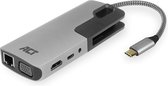 USB-C naar HDMI of VGA female multiport adapter, ethernet, 3x USB-A, cardreader, audio, PD pass through ACT AC7043