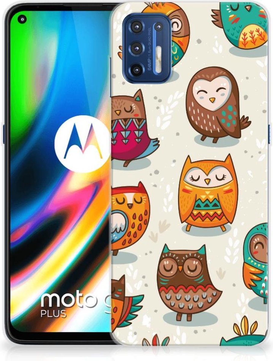 Motorola Moto G9 Plus TPU Hoesje Vrolijke Uilen