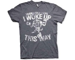 Looney Tunes Heren Tshirt -M- Tasmanian Devil - I Woke Up This Way Grijs