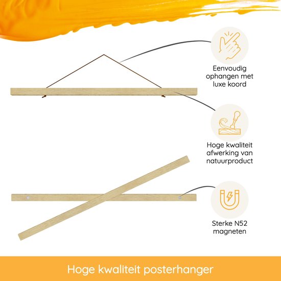 Homium Posterhanger 50 cm - Marupa hout - poster ophangsysteem - Posterlijst - Posterhouder