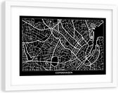 Foto in frame , Plattegrond Kopenhagen , 120x80cm , Zwart wit , wanddecoratie
