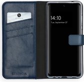 Selencia Hoesje Geschikt voor Samsung Galaxy A72 Hoesje Met Pasjeshouder - Selencia Echt Lederen Bookcase - Blauw