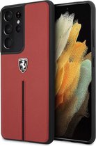 Samsung Galaxy S21 Ultra Backcase hoesje - Ferrari - Effen Rood - Leer