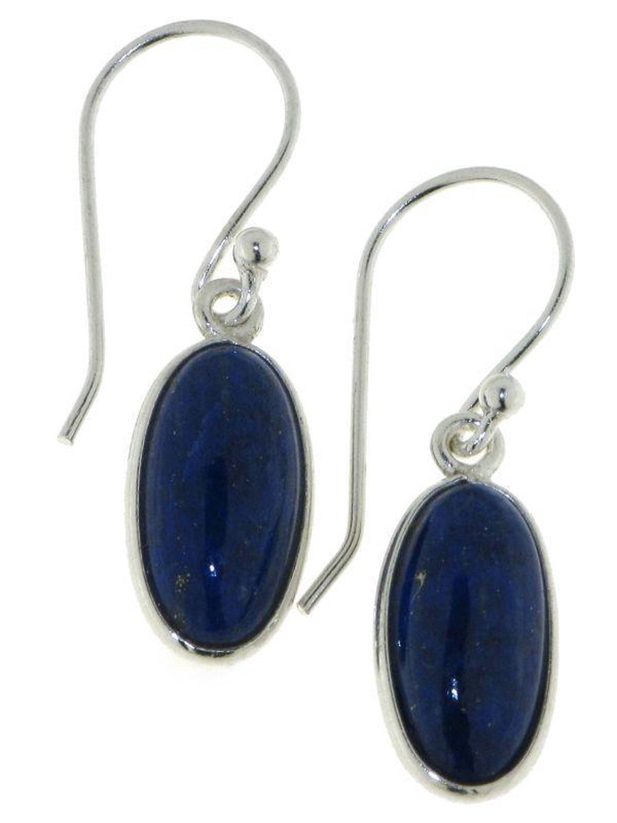 SilverGems Zilveren oorhangers met ovale cabouchon geslepen Lapis Lazuli edelstenen