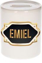 Emiel naam cadeau spaarpot met gouden embleem - kado verjaardag/ vaderdag/ pensioen/ geslaagd/ bedankt