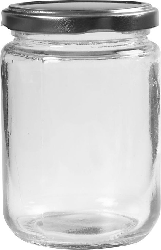 Glazen pot, H: 11 cm, d 7,5 cm, 370 ml, transparant, 6 stuk/ 1 karton