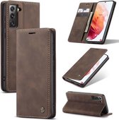 CaseMe - Hoesje geschikt voor Samsung Galaxy S21 -Wallet Book Case - Magneetsluiting - Donker Bruin