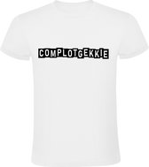 Complotgekkie Heren t-shirt | corona | covid-19 | viruswaanzin | grappig | tekst | cadeau | kado | Wit