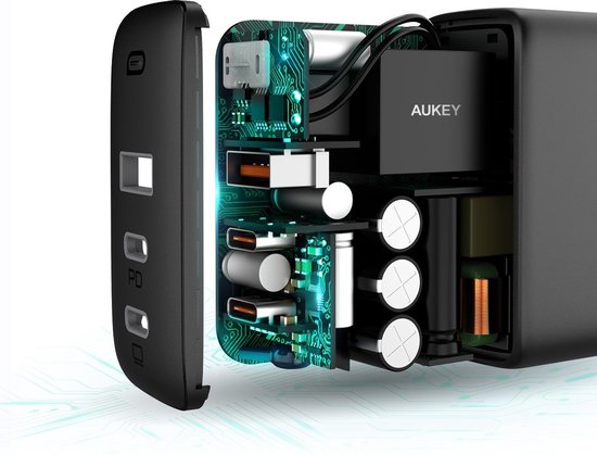 Aukey - PA-B6S USB C 3.0 QC 4.0+ 90W Snellader Zwart - Geschikt voor Smartphone en  Laptop