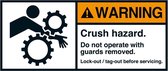 Warning Crush hazard arm sticker, ANSI, 2 per vel 70 x 160 mm