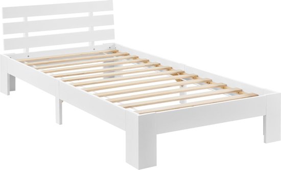 Lit en bois Nivala pin avec sommier 120x200 cm blanc