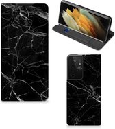Wallet Book Case Vaderdag Cadeau Samsung Galaxy S21 Ultra Telefoonhoesje Marmer Zwart