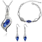 Fashionidea – luxueuze zilverkleurige sieraden set met diep blauwe strass stenen