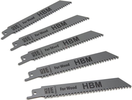 HBM 5 Delige 150 mm. 6 TPI Reciprozaagbladenset Voor Hout