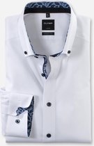 OLYMP Luxor Modern Fit overhemd - wit Oxford (contrast) - Strijkvrij - Boordmaat: 40