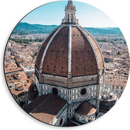 Dibond Wandcirkel - Kathedraal van Florence van Bovenaf - Italië - 40x40cm Foto op Aluminium Wandcirkel (met ophangsysteem)