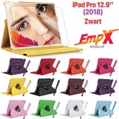EmpX.nl Apple iPad Pro 12.9'' (2018) 360° Draaibaar tablethoes met Stylus Pen en Screen protector Zwart Kunstleer | 360° Draaibaar Cover | Easy-click beschermhoes met gekleurde stylus pen en 