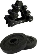 Tunturi - Fitness Set - Dumbbell Opbergrek incl 2x 1 t/m 3 dumbbells  - Halterschijven 2 x 1,25 kg