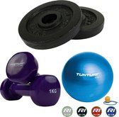 Tunturi - Fitness Set - Vinyl Dumbbell 2 x 1 kg - Gymball Blauw 90 cm - Halterschijven 2 x 1,25 kg