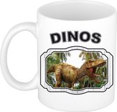 Dieren liefhebber brullende t-rex dinosaurus mok 300 ml - kerramiek - cadeau beker / mok dinosaurussen liefhebber