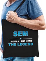 Naam cadeau Sem - The man, The myth the legend katoenen tas - Boodschappentas verjaardag/ vader/ collega/ geslaagd