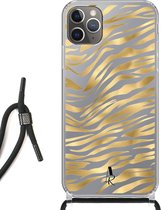 iPhone 11 Pro hoesje met koord - Zebraprint Goud