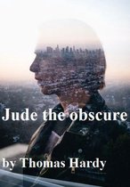 Dubbele belichting van een man met een stedelijk silhouet over zijn profiel. "Jude the obscure by Thomas Hardy"