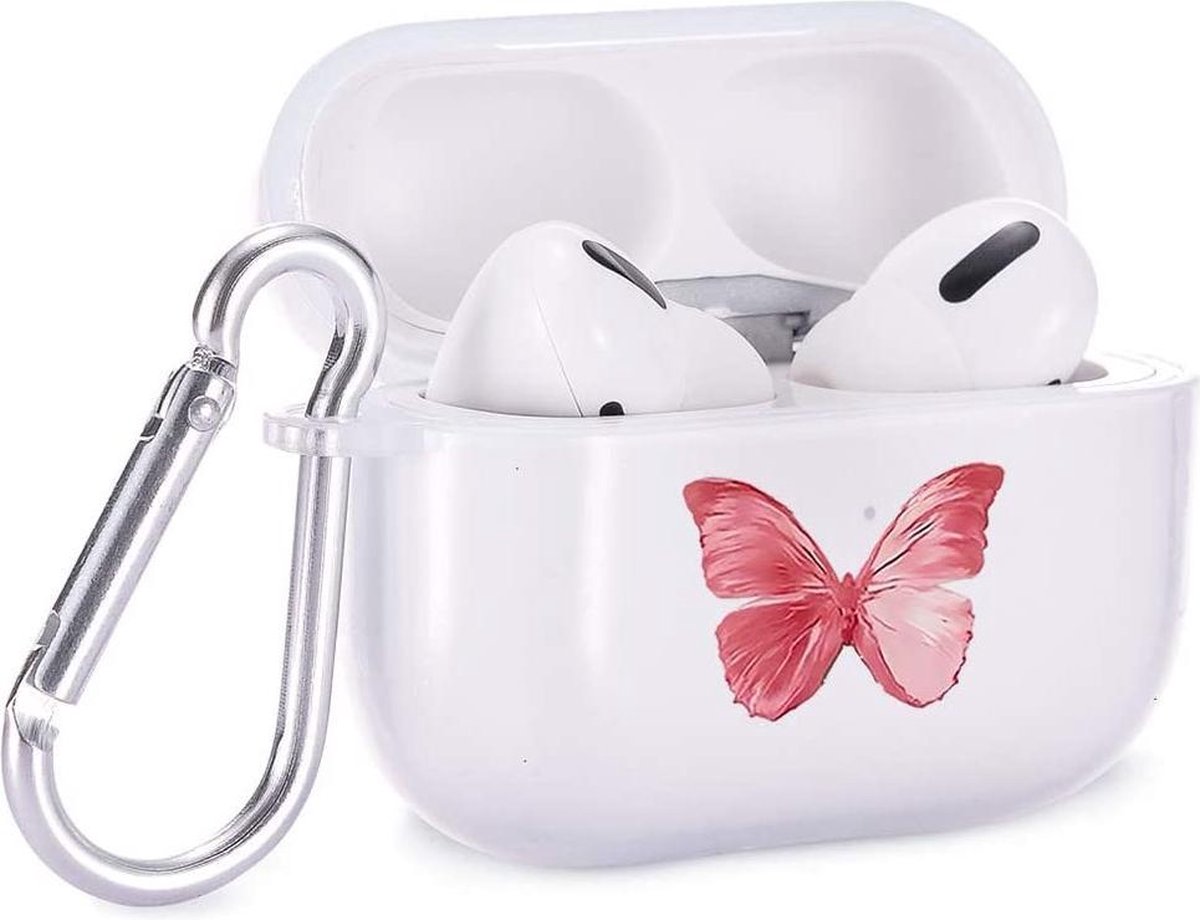 Shieldcase Butterfly Kisses Case - beschermhoes geschikt voor Airpods Pro / 2 Pro case - hoesje met vlinder print - transparant/roze