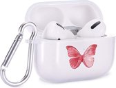 Shieldcase Butterfly Kisses Case - beschermhoes geschikt voor Airpods Pro / 2 Pro case - hoesje met vlinder print - transparant/roze