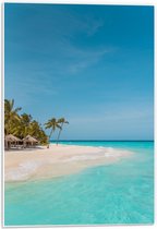 Forex - Tropisch Wit Strand met Blauwe Zee en Palmbomen - 40x60cm Foto op Forex