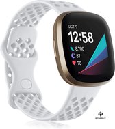 Siliconen Smartwatch bandje - Geschikt voor  Fitbit Sense / Sense 2 siliconen bandje met gaatjes - wit - Maat: L - Strap-it Horlogeband / Polsband / Armband