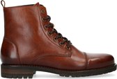 Manfield - Heren - Cognac leren veterboots - Maat 42