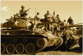 Poster – Tank met Leger uit de Oorlog - 60x40cm Foto op Posterpapier
