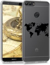 kwmobile telefoonhoesje voor Huawei Enjoy 7S / P Smart (2017) - Hoesje voor smartphone in zwart / transparant - Wereldkaart design