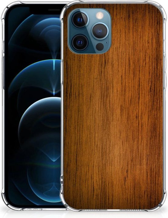 Coque GSM iPhone 12 | 12 Pro Phone Case avec nom avec bord transparent Dark  Wood | bol