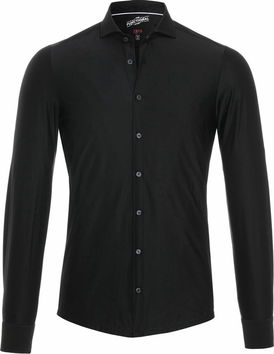 Pure Heren Overhemd Polyamide 4 Way Stretch Zwart Cutaway Slim Fit - 44