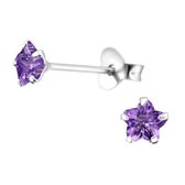 Aramat jewels ® - Meisjes oorbellen bloem paars 925 zilver zirkonia 4mm